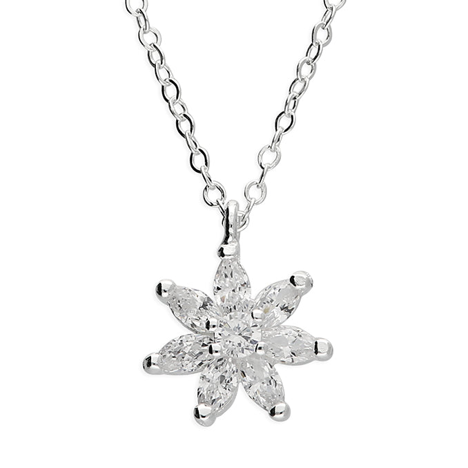 Silver CZ Flower Necklace - John Ross Jewellers