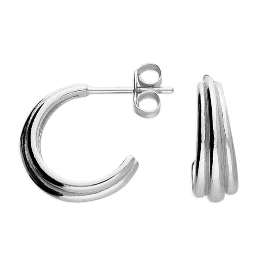 Silver Three Lined Hoop Earrings - John Ross Jewellers