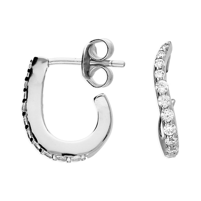 Silver CZ Wavy J Hoop Earrings - John Ross Jewellers