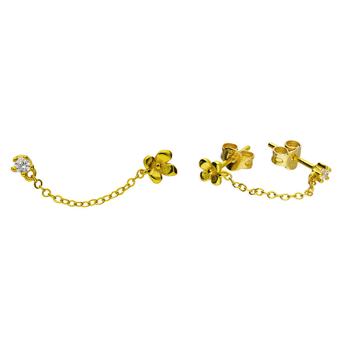 Sunshine Flower & CZ Chain Stud Earrings - John Ross Jewellers