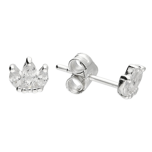 Silver CZ Crown Stud Earrings - John Ross Jewellers