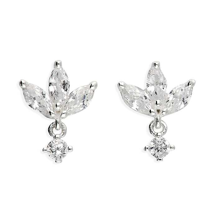 Silver CZ Lotus Drop Earrings - John Ross Jewellers