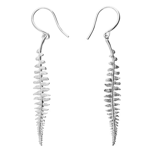Silver Fern Leaf Drop Earrings - John Ross Jewellers