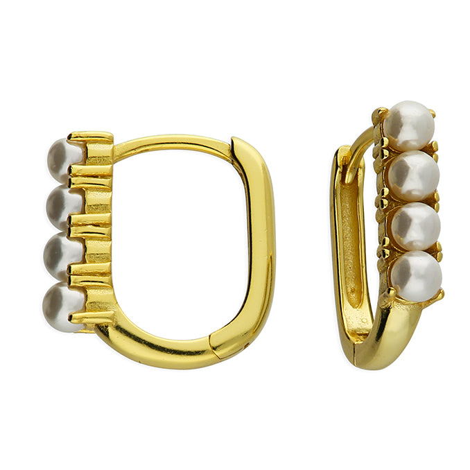 Sunshine Pearl Rectangular Huggie Hoop Earrings - John Ross Jewellers