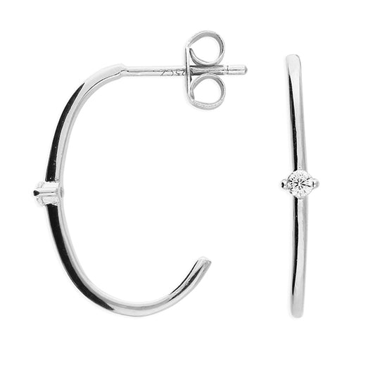 Silver CZ Solitaire J Hoop Earrings | 19mm - John Ross Jewellers