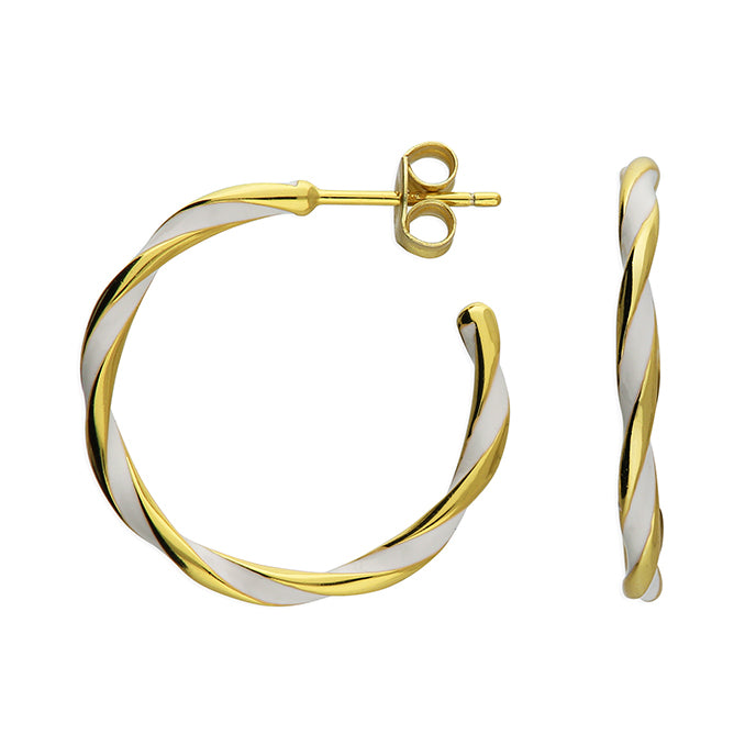 Sunshine White Enamel Twist Hoop Earrings | 24mm - John Ross Jewellers