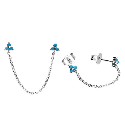 Silver Turquoise Trio & Chain Stud Earrings - John Ross Jewellers