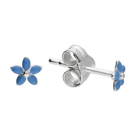 Silver Blue Enamel Flower Stud Earrings - John Ross Jewellers