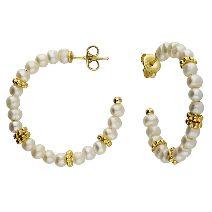 Sunshine Freshwater Pearl & Mini Bead Hoop Earrings | 28mm - John Ross Jewellers