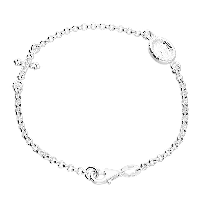 Silver CZ Cross & Miraculous Medal Bracelet - John Ross Jewellers