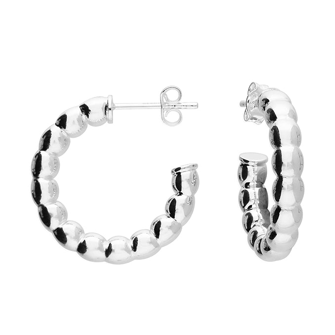 Silver Chunky Beaded Hoop Earrings | 22mm - John Ross Jewellers