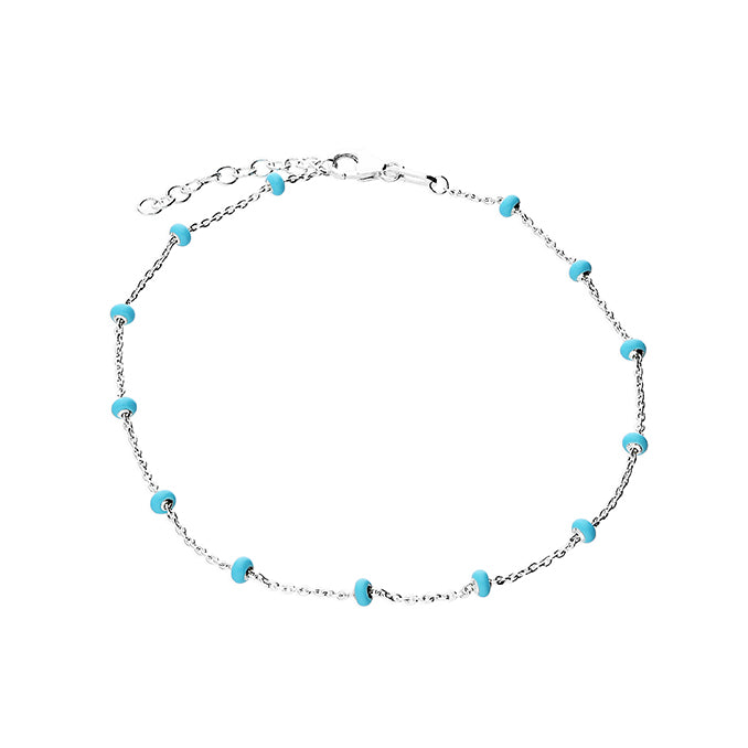 Silver Anklet - Dainty Turquoise Enamel - John Ross Jewellers