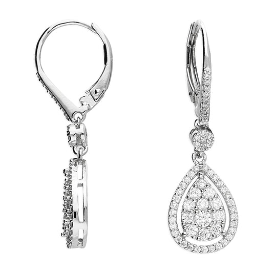 Silver CZ Pear Drop Earrings | German Wires - John Ross Jewellers