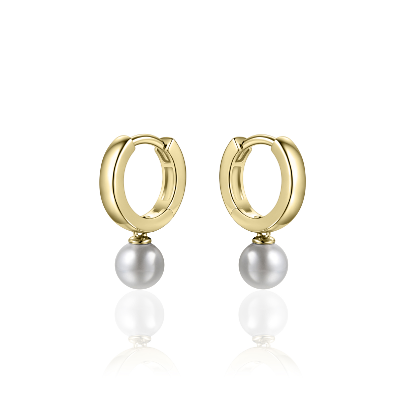 Glitz Pearl Drop Huggie Hoop Earrings - Gold - John Ross Jewellers
