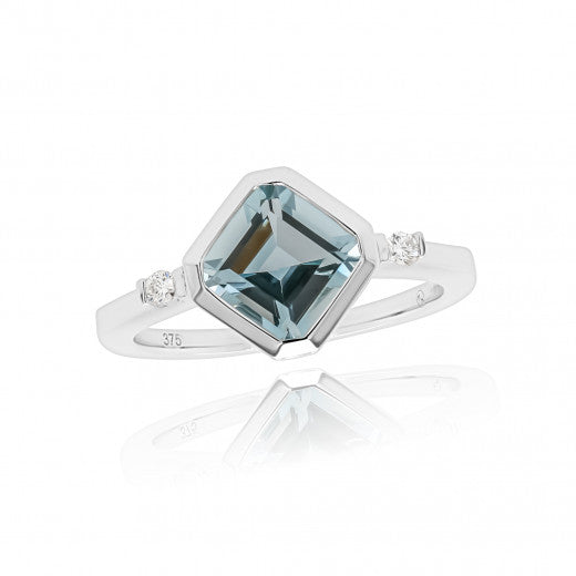 9ct White Gold Aquamarine & Diamond Ring - John Ross Jewellers
