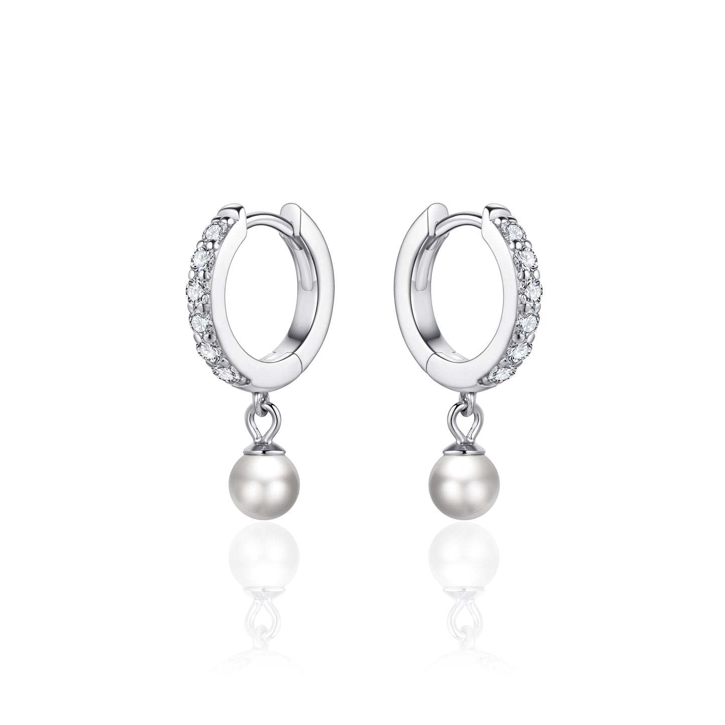 Glitz Pearl& CZ Huggie Hoop Earrings - Silver - John Ross Jewellers