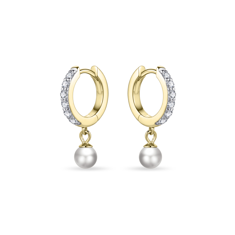 Glitz Pearl& CZ Huggie Hoop Earrings - Gold - John Ross Jewellers