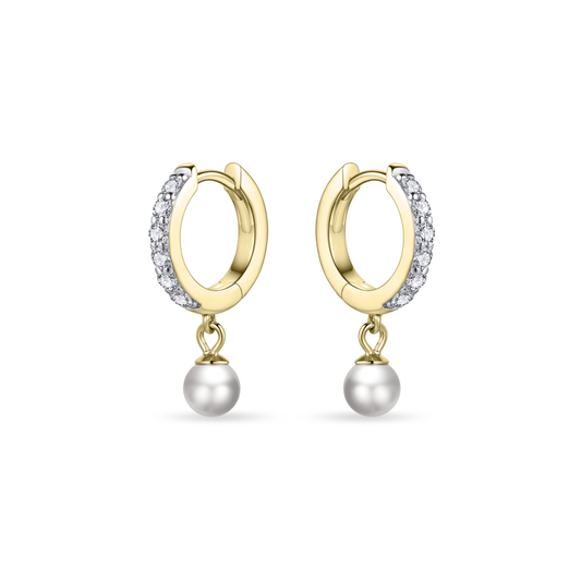 Glitz Pearl& CZ Huggie Hoop Earrings - Gold - John Ross Jewellers
