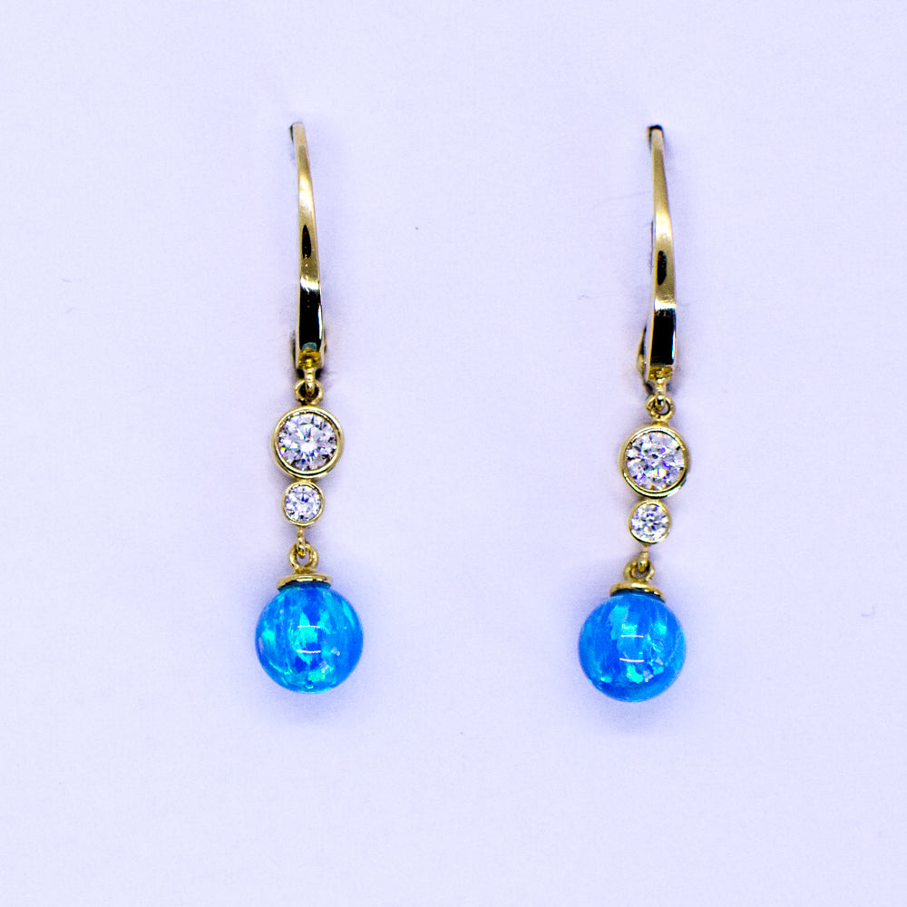 9ct Gold Blue Opalique & CZ Drop Earrings | German Wires - John Ross Jewellers