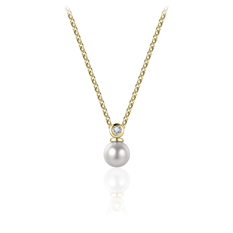 Glitz Pearl & CZ Necklace - Gold Bezel - John Ross Jewellers