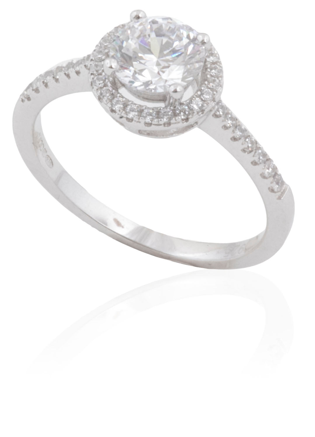 Silver CZ Solitaire Halo Ring - John Ross Jewellers