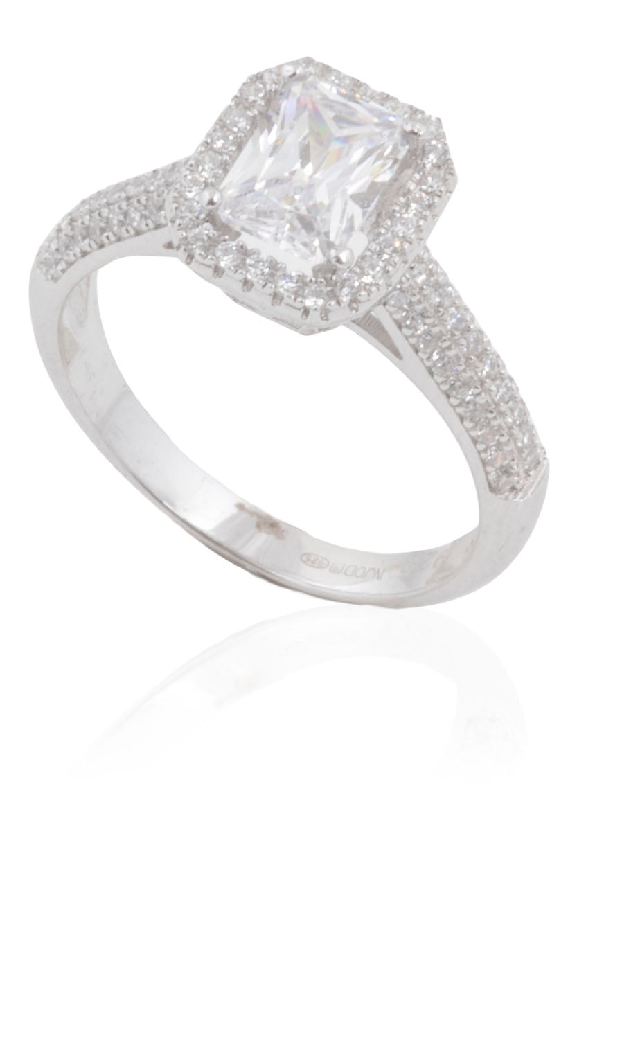 Silver Radiant Cut CZ Halo Ring - John Ross Jewellers