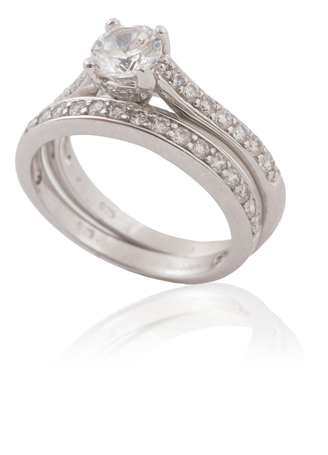 Silver CZ Bridal Rings Set - John Ross Jewellers