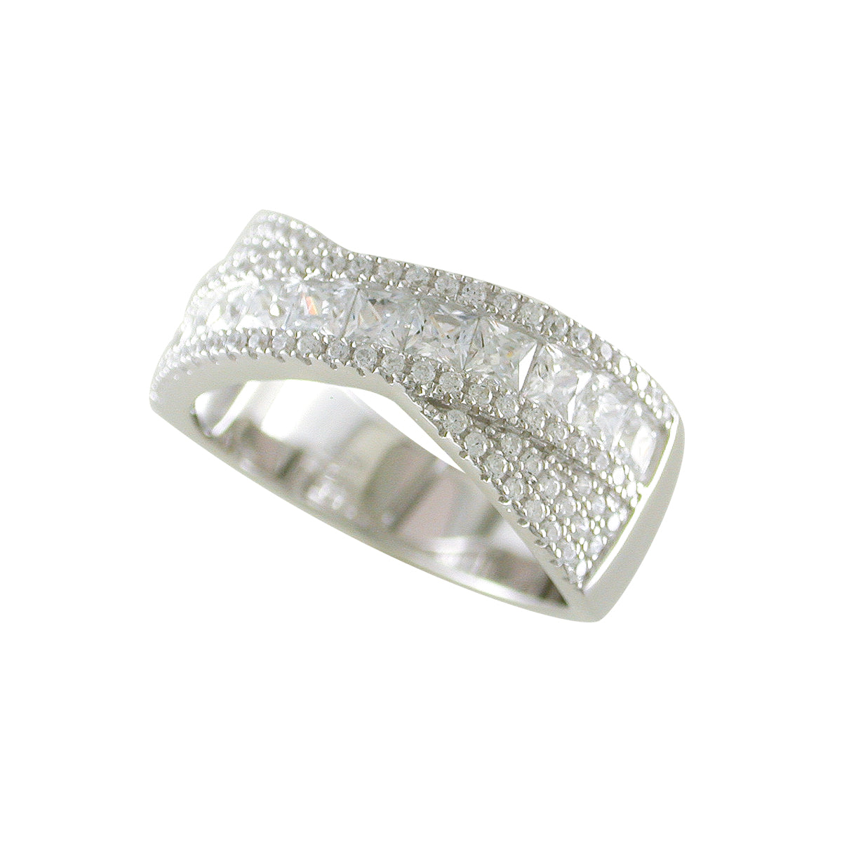 Silver CZ Crossover Band Ring - John Ross Jewellers