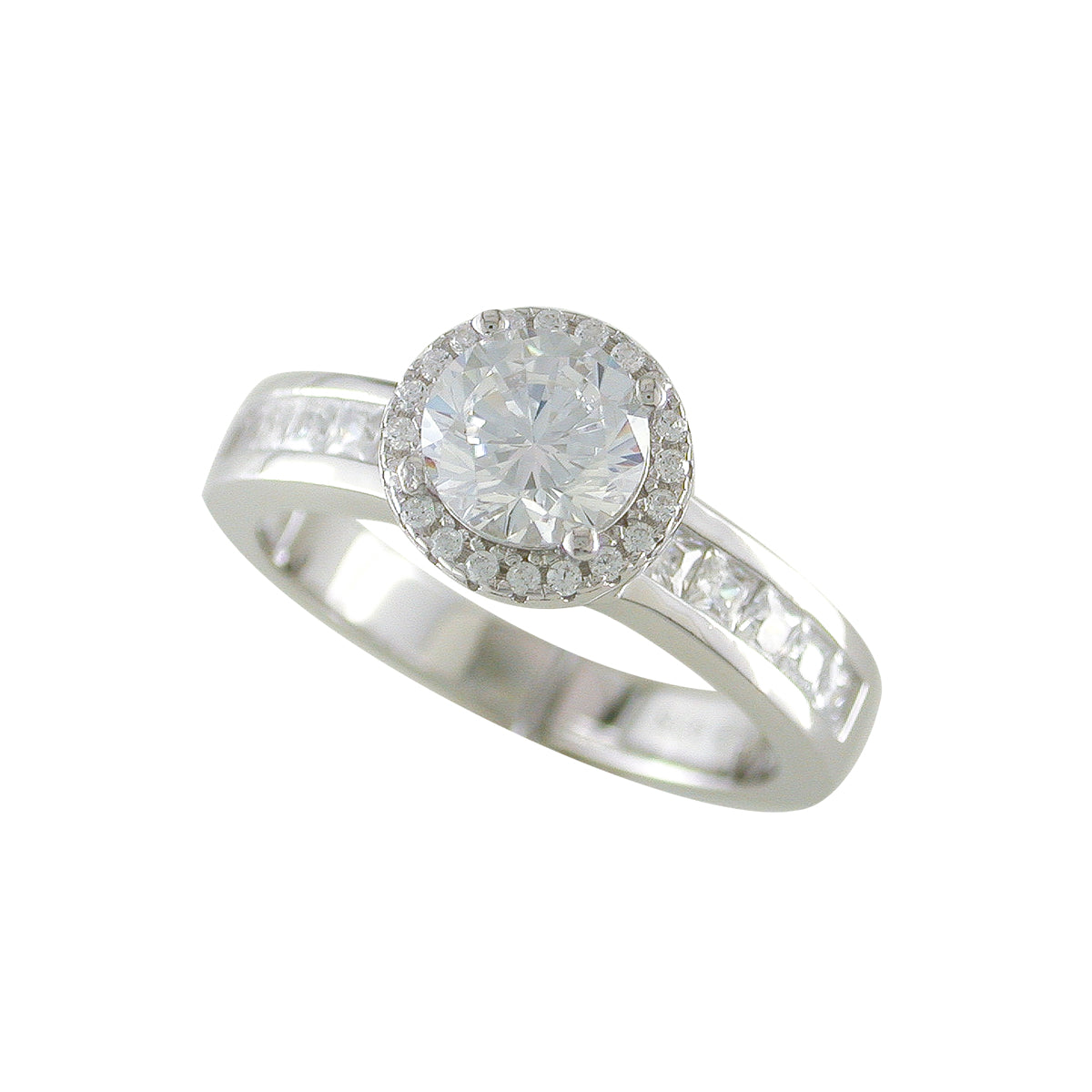 Silver CZ Four Claw Halo Solitaire Ring - John Ross Jewellers