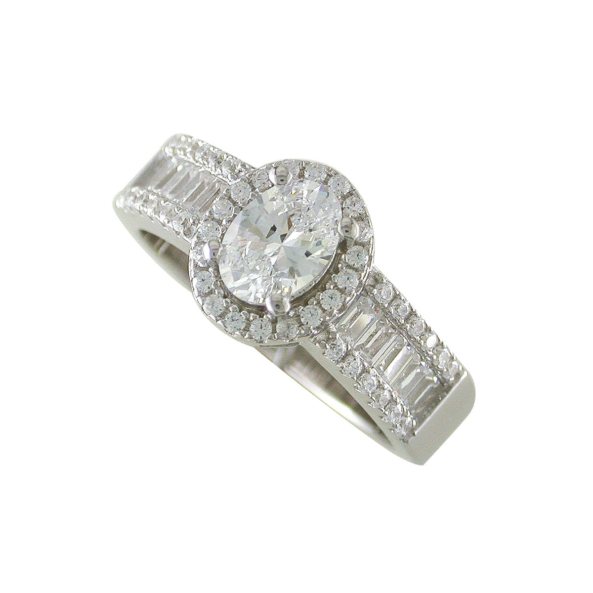 Silver Oval CZ Halo Ring - John Ross Jewellers