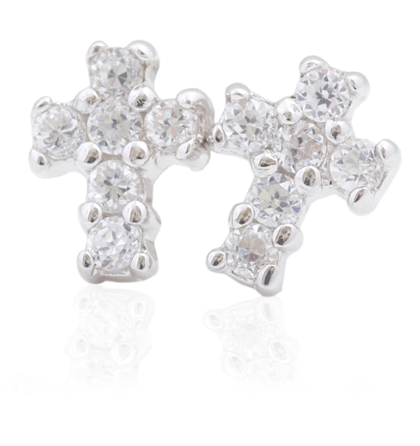 Silver CZ Cross Stud Earrings | Small - John Ross Jewellers