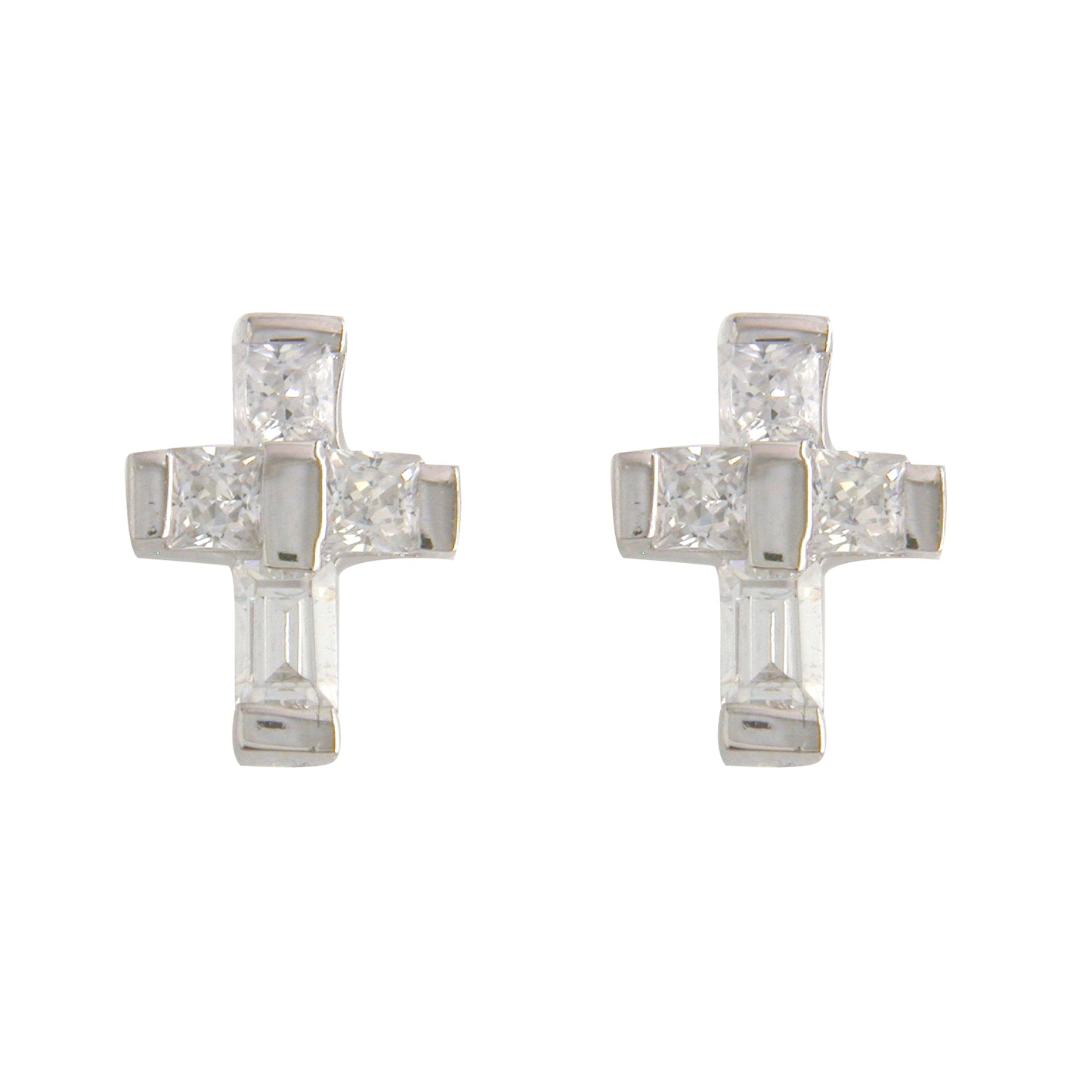 Silver Baguette CZ Cross Stud Earrings | Small - John Ross Jewellers