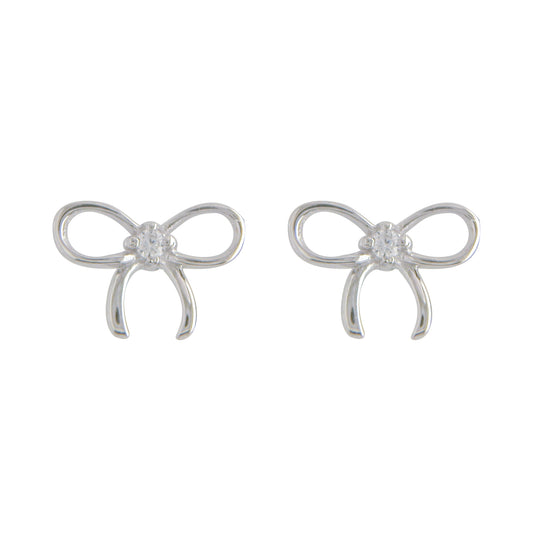 Silver Open Bow CZ Stud Earrings - John Ross Jewellers