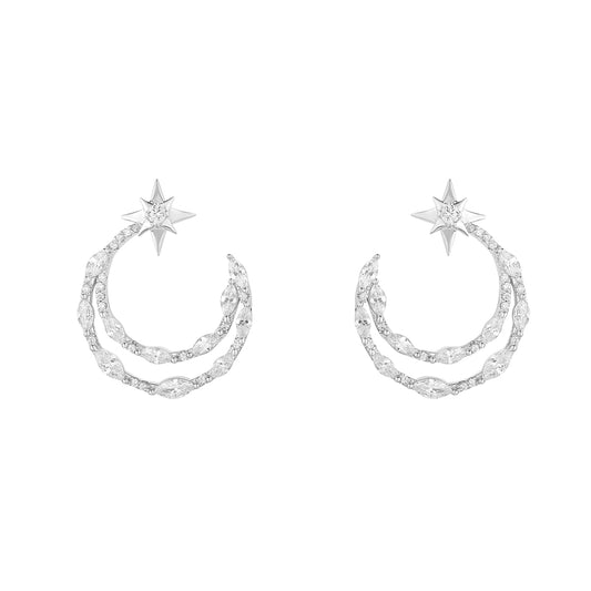 Silver CZ Star & Double Crescent Earrings - John Ross Jewellers