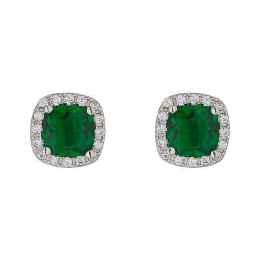 Silver Created Emerald Square Stud Earrings - John Ross Jewellers