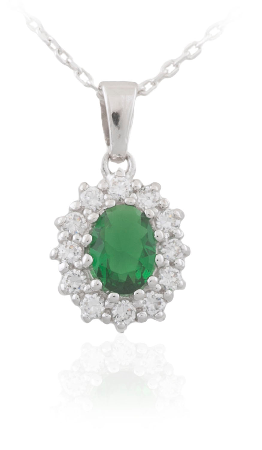 Silver Created Emerald CZ Oval Cluster Necklace - John Ross Jewellers