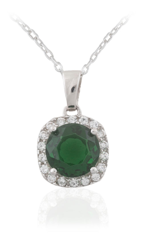 Silver Created Emerald CZ Square Cluster Necklace - John Ross Jewellers