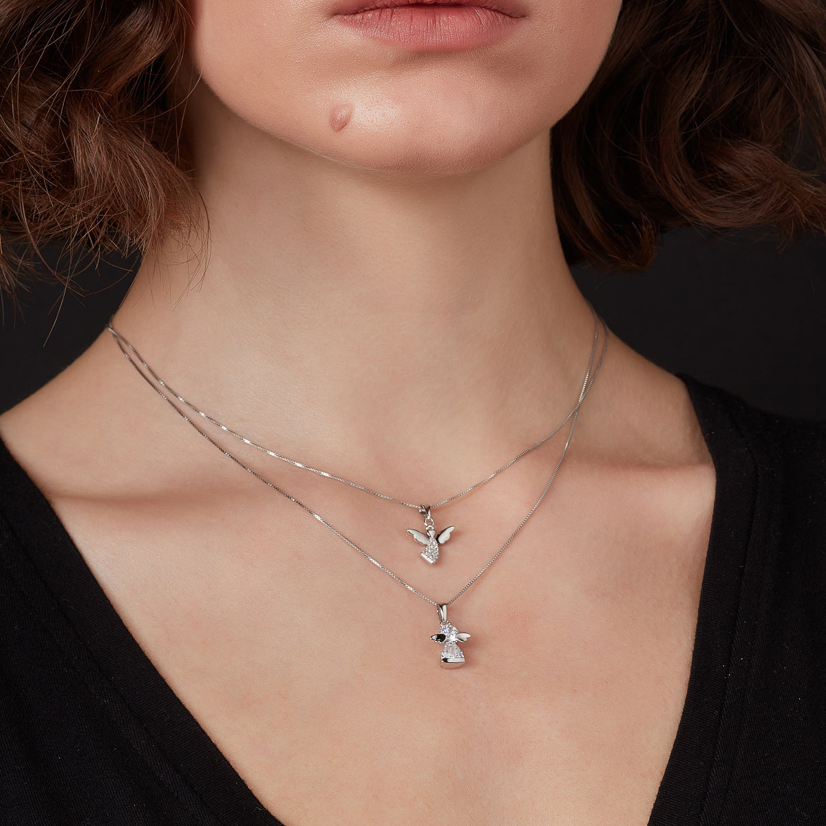 Silver Flying CZ Angel Necklace - John Ross Jewellers