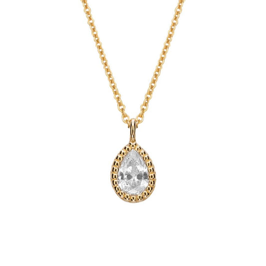 Sunshine Millgrain Pear CZ Solitaire Necklace | Recycled Silver - John Ross Jewellers