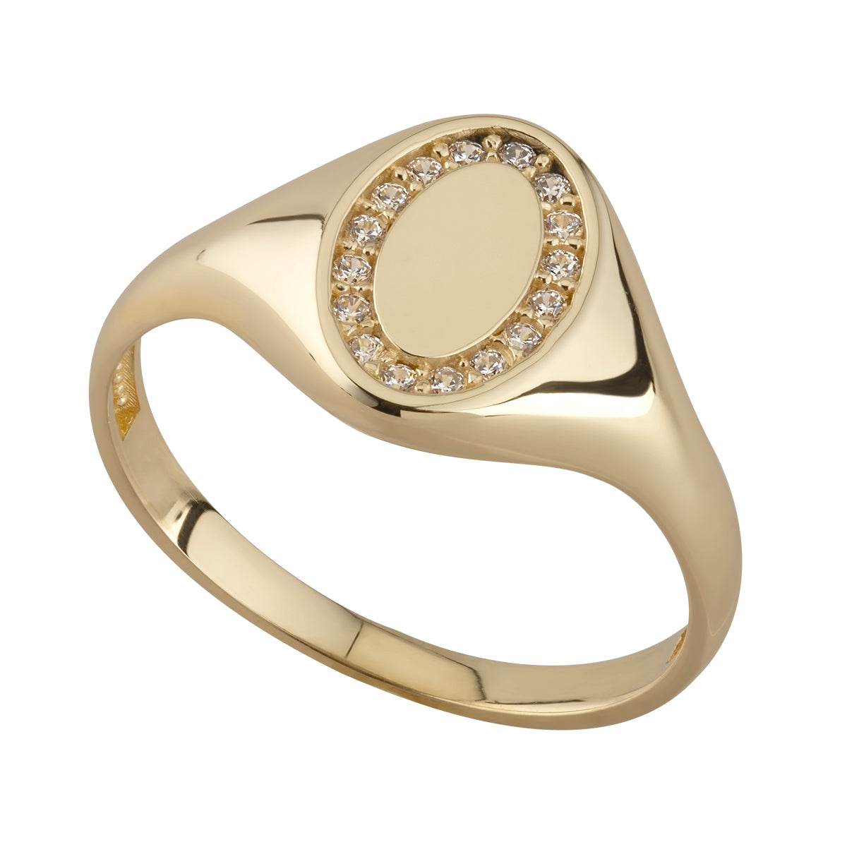 9ct Gold Oval CZ Signet Ring - John Ross Jewellers