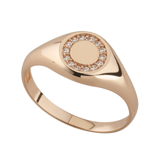9ct Rose Gold CZ Signet Ring - John Ross Jewellers