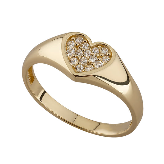 9ct Gold Heart CZ Signet Ring - John Ross Jewellers