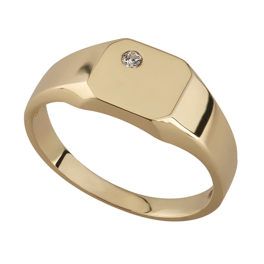 9ct Gold Square CZ Signet Ring - John Ross Jewellers
