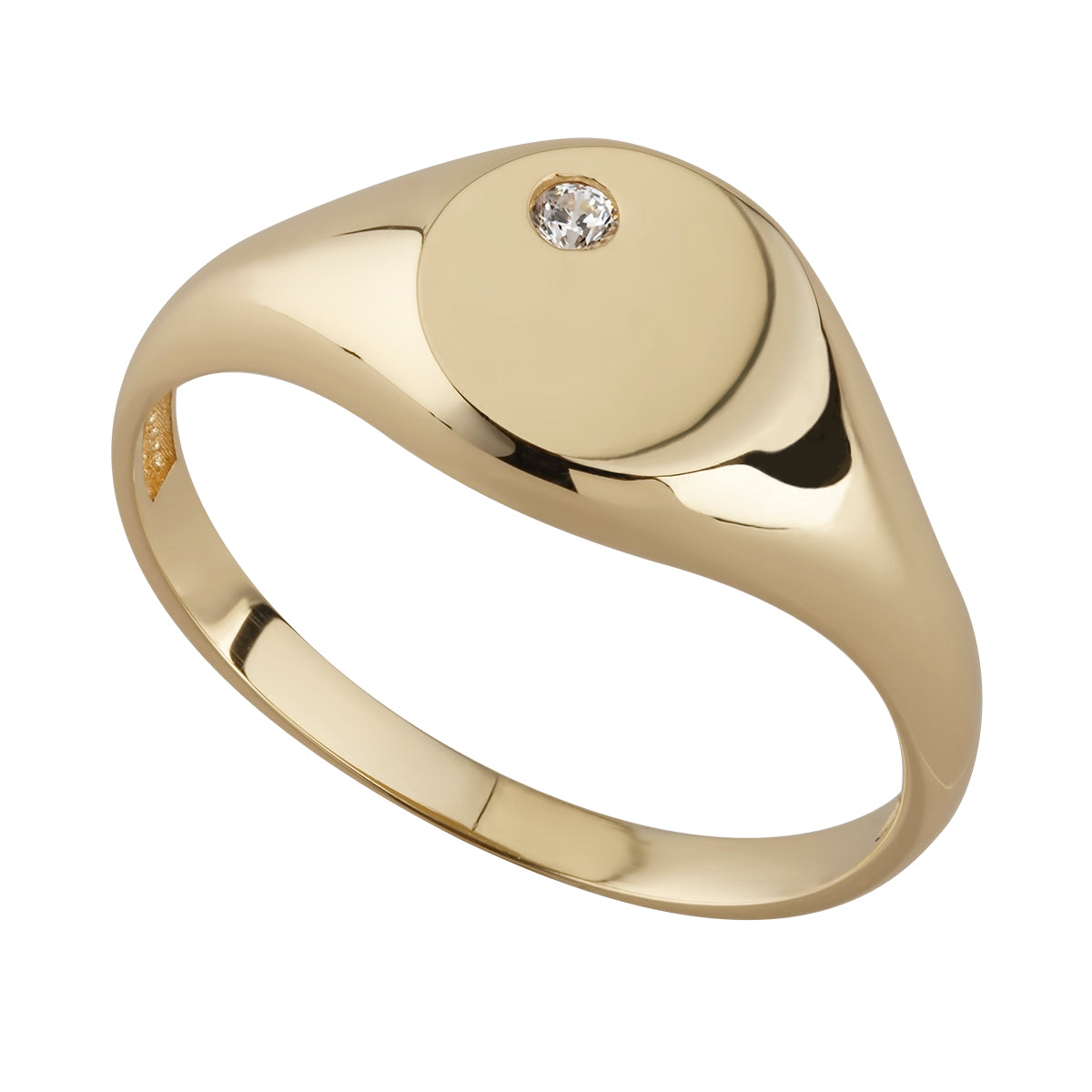 9ct Gold Round CZ Signet Ring - John Ross Jewellers