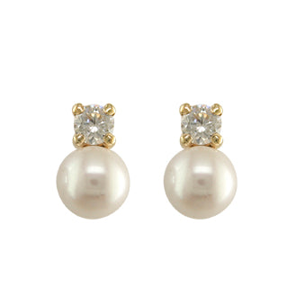 9ct Gold Freshwater Pearl & CZ Double Stud Earrings - John Ross Jewellers