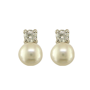 9ct White Gold Freshwater Pearl & CZ Stud Earrings - John Ross Jewellers