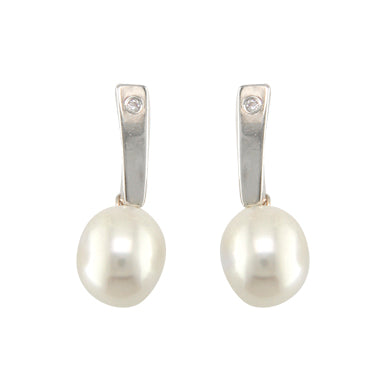 9ct White Gold Freshwater Pearl & CZ Drop Earrings - John Ross Jewellers