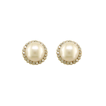 9ct Gold Pearl & CZ Stud Earrings - Yellow Gold - John Ross Jewellers