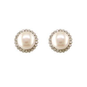 9ct Gold Pearl & CZ Stud Earrings - White Gold - John Ross Jewellers