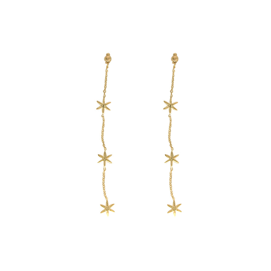 9ct Gold Three Star Drop Earrings - John Ross Jewellers